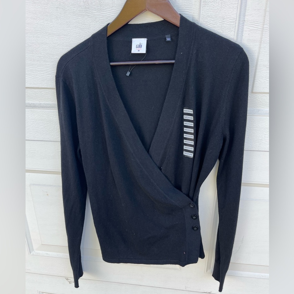 Women  CAbi black sweater surplice neck M